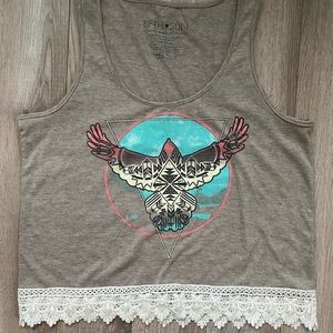 3/$15 EUC graphic print M crop top